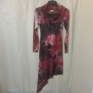 Earthbound Trading Sz S Tie-Dye Midi Dress Bodycon Boho Magenta/Plum/Black EUC